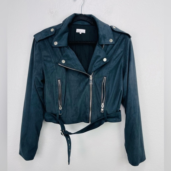 NWT We Wore What Danielle Bernstein 
Faux Suede Moto Leather Jacket 
Black  M - Picture 3 of 10